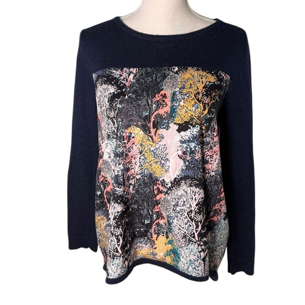 Yumi Knitwear Navy Tree Printed Jumper S